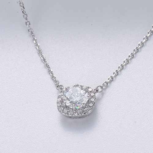 trendy 925 silver rhodium plated with big crystal necklace