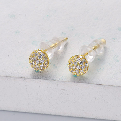 circle 925 silver gold plated with  zirconia stud earring
