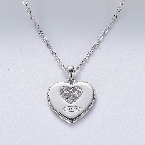 Collar con colgante en forma de corazón de amor de Zirconia de plata de ley 925 para mujer, joyería de boda