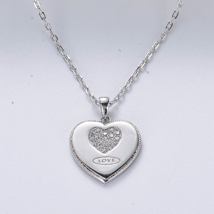 Collier pendentif en forme de coeur d'amour avec zircone en argent sterling 925 pour bijoux de mariage pour femmes