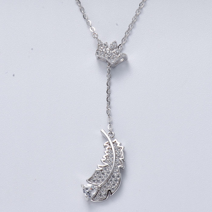 Leaf With Crown Charm Necklace Wholesale 925 Sterling Silver Elegant Jewelry