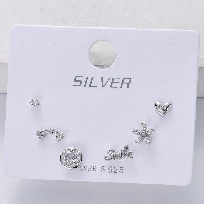 assymetric trendy 925 silver rhodium plated mixed smile women stud earring