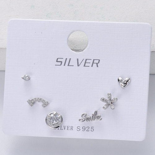 assymetric trendy 925 silver rhodium plated mixed smile women stud earring