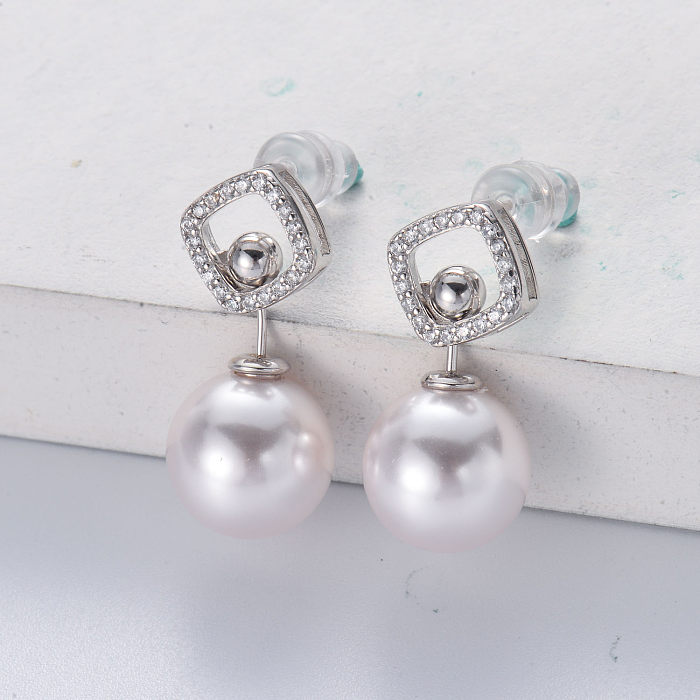 trendy 925 silver with tranparent zirconia pearl earring