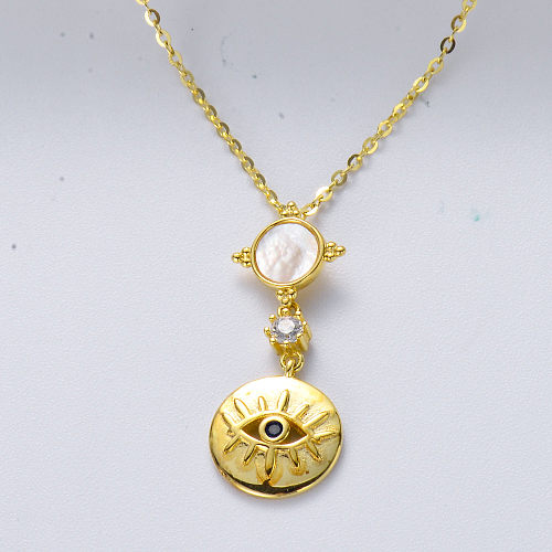 925 Sterling Silver Gold Plated Blue Evil Eye Talisman Pendants Necklaces