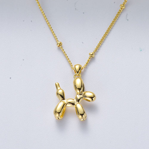 Novo design prata esterlina 925 folheado a ouro colar de cachorro balão cachorro