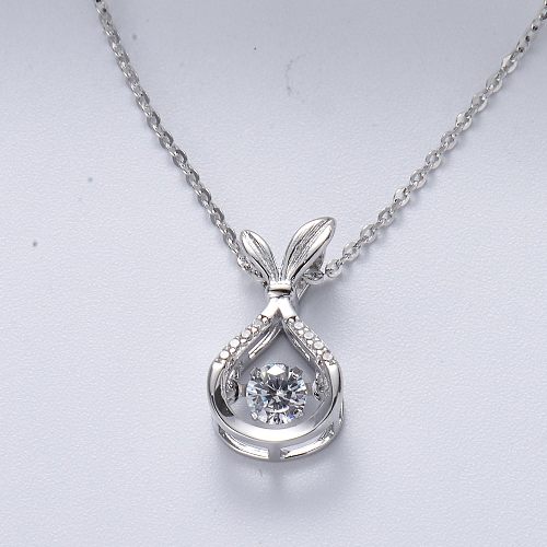 Wholesale Rhodium Plated S925 sterling silver Cubic Zirconia Pendant Necklace