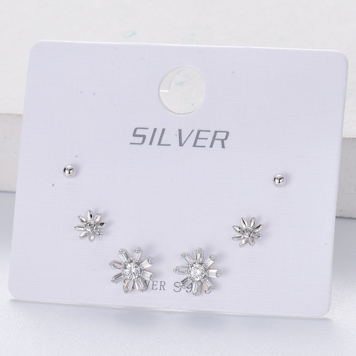 trendy 925 silver rhodium plated mixed flower stud earring