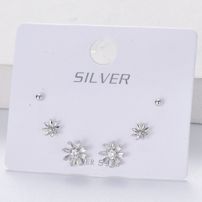 boucle d'oreille à la mode en argent 925 plaqué rhodium à fleurs mixtes