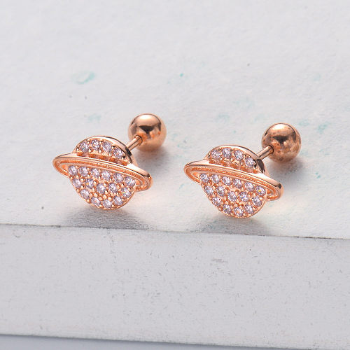trendy 925 silver rosegold plated with  zirconia stud women earring
