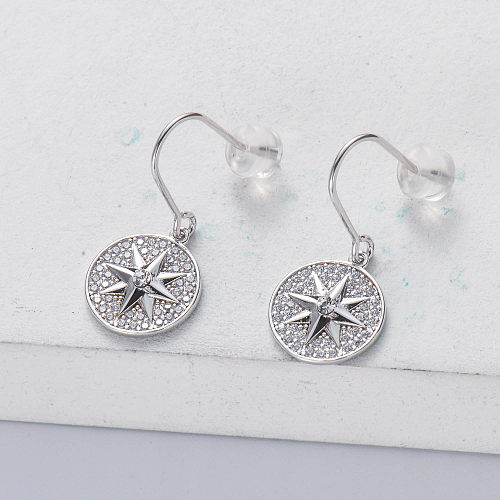 octagonal star 925 silver rhodium plated with  zirconia women earring