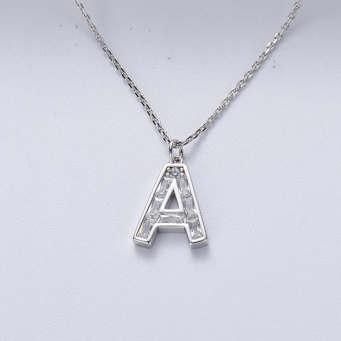 trendy 925 silver rhodium plated with zirconia letter necklace