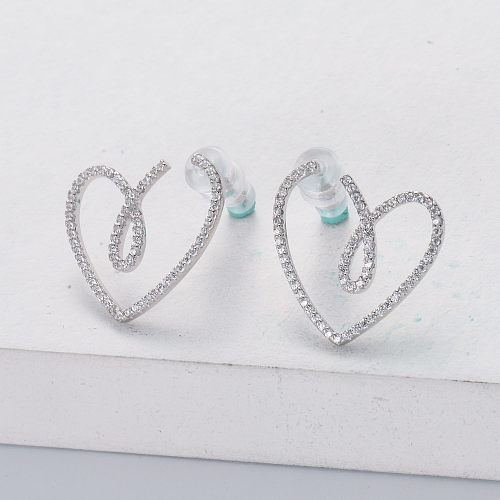 trendy 925 silver with tranparent zirconia heart earring