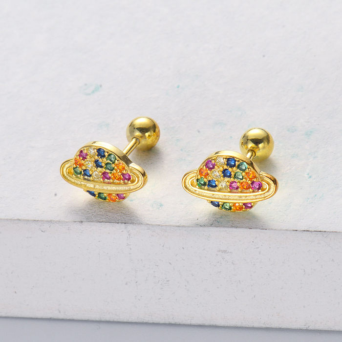 circle 925 silver gold plated with  colorful zirconia stud earring