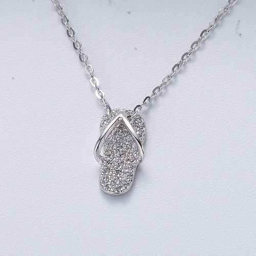 Trendy Factory Wholesale 925 Sterling Silver Zirconia flip-flop Necklace For Summer