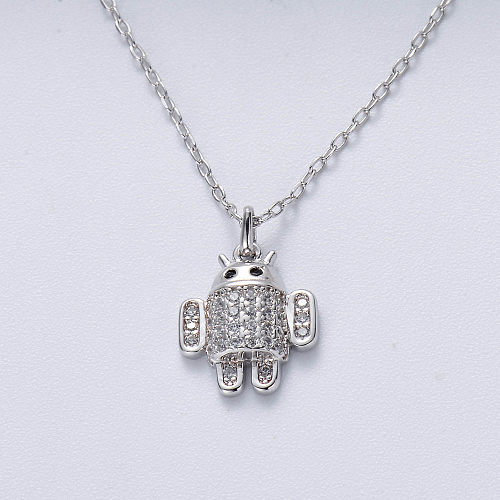 trendy 925 silver rhodium plated with zirconia robot necklace