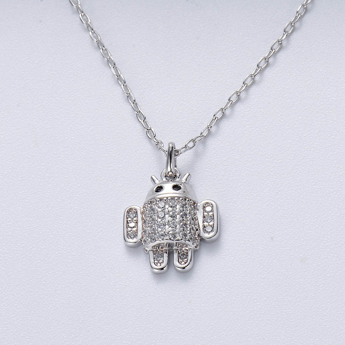 trendy 925 silver rhodium plated with zirconia robot necklace