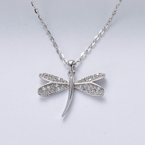 trendy 925 silver rhodium plated with zirconia dragonfly necklace