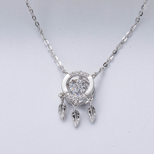 trendy 925 silver rhodium plated with crystal leaf pendant necklace