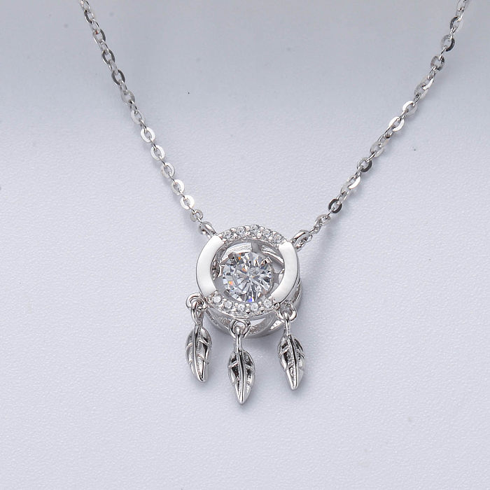 moderno collar con colgante de hoja de cristal chapado en rodio y plata 925