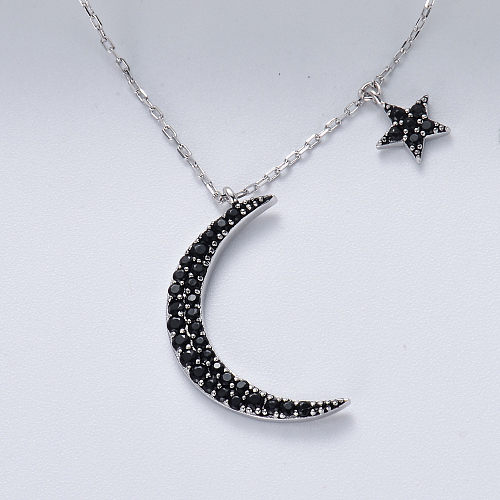 asymmetric trendy 925 silver rhodium plated with zriconia moon necklace