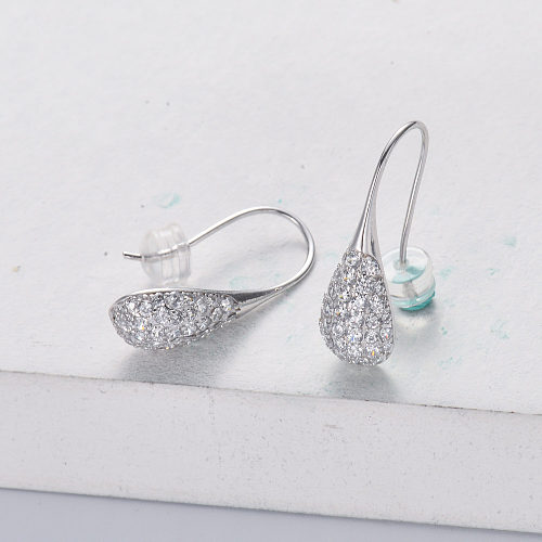 goutte d'eau 925 argent rhodié avec boucle d'oreille femme zircone