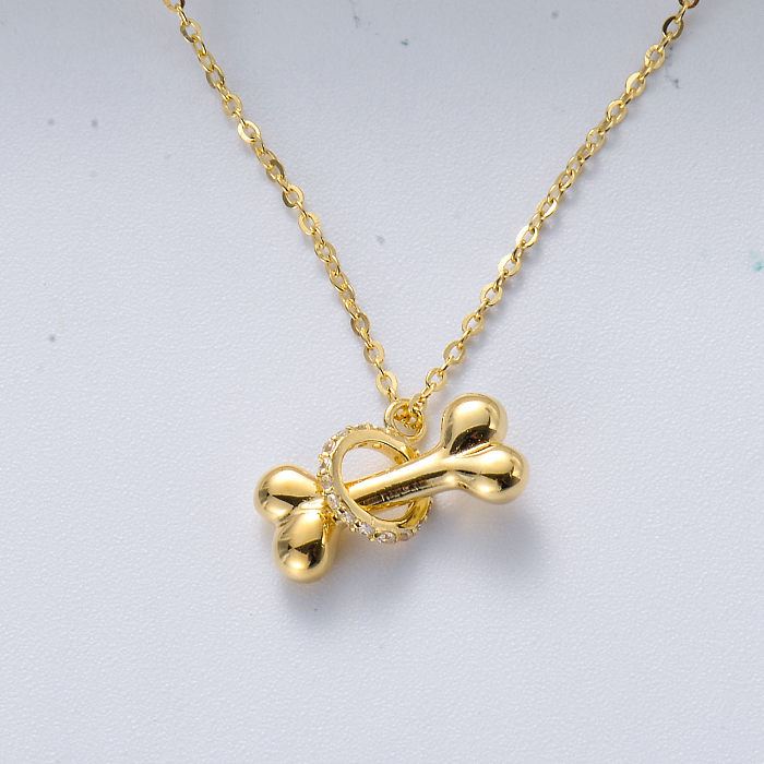 Cute 925 Sterling Silver Gold Plated Bone Pendant Necklace Girls Jewelry
