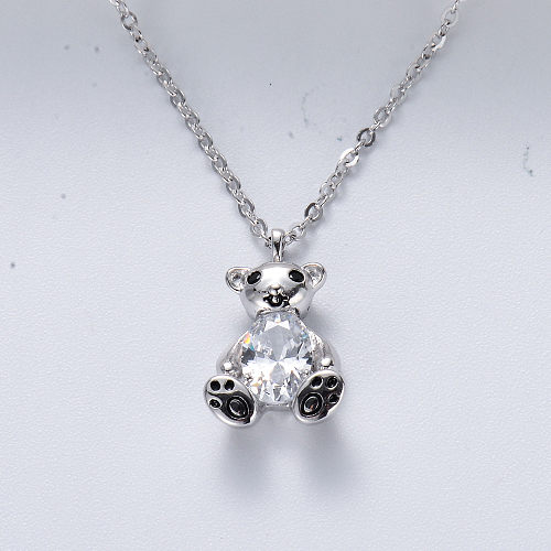 Minimalista INS Moda Animal lindo 925 Collar con colgante de oso de peluche de plata esterlina