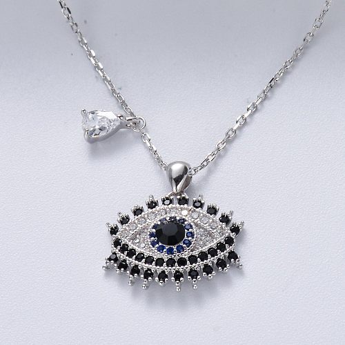 Collar asimétrico trendy de plata 925 rodiada con zirconitas mal de ojo