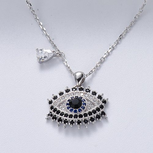 asymmetric trendy 925 silver rhodium plated with zriconia evil eye necklace