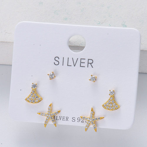 trendy 925 silver gold plated mixed star stud earring