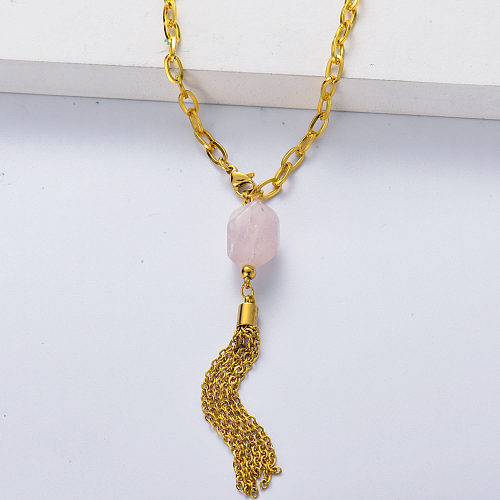 316L stainless steel gold plated thick chain with morganite necklace