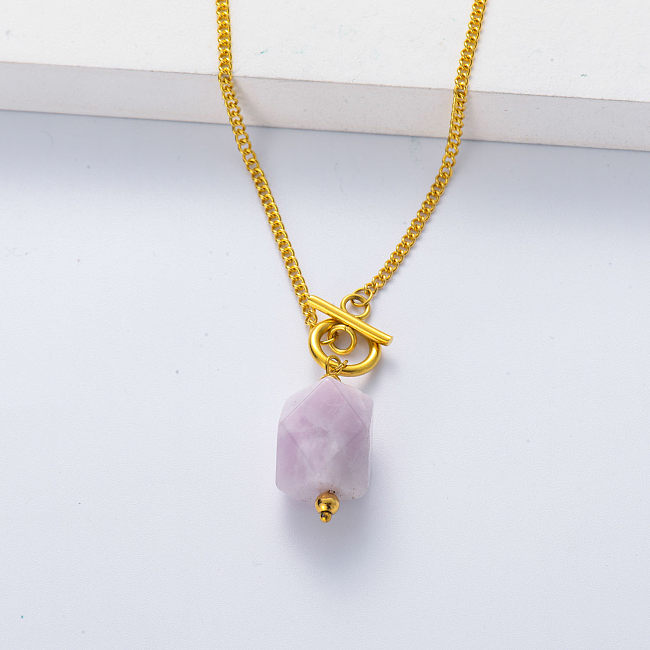 316L stainless steel gold plated thick chain with light pink amethyst necklace