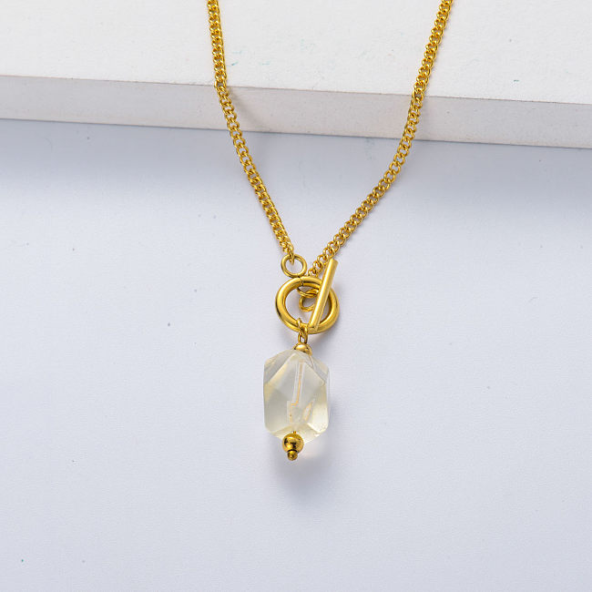 316L stainless steel gold plated thick chain with transparent amethyst necklace
