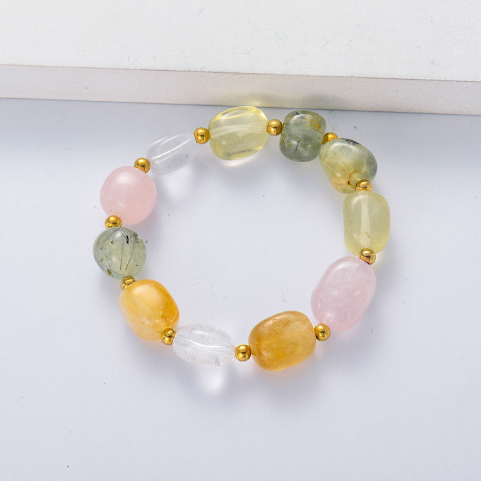 Vente en gros de quartz rose et bracelet perlé en pierre naturelle de citrine