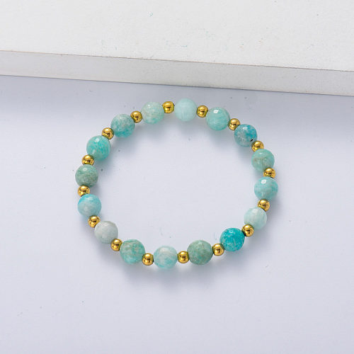 bracelet amazonite avec boule en acier inoxydable pour femme