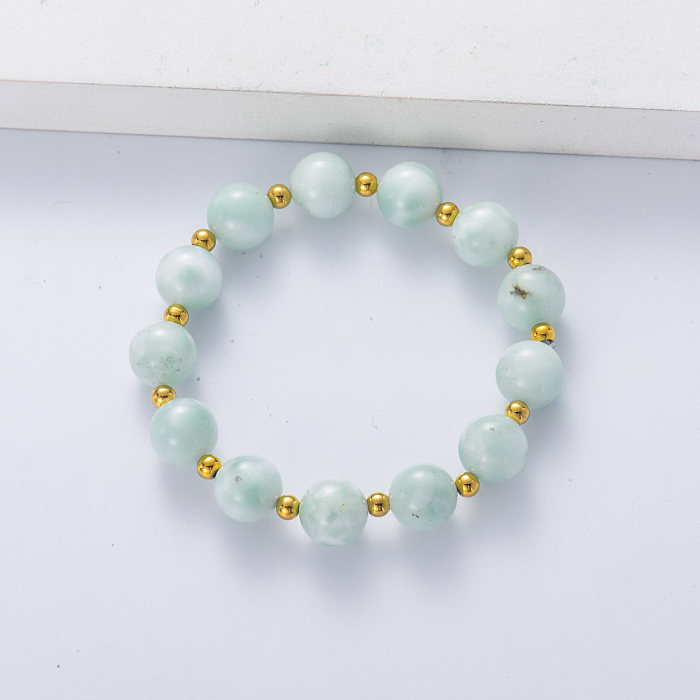 Bracelet de perles rondes en pierre naturelle vert clair fait à la main