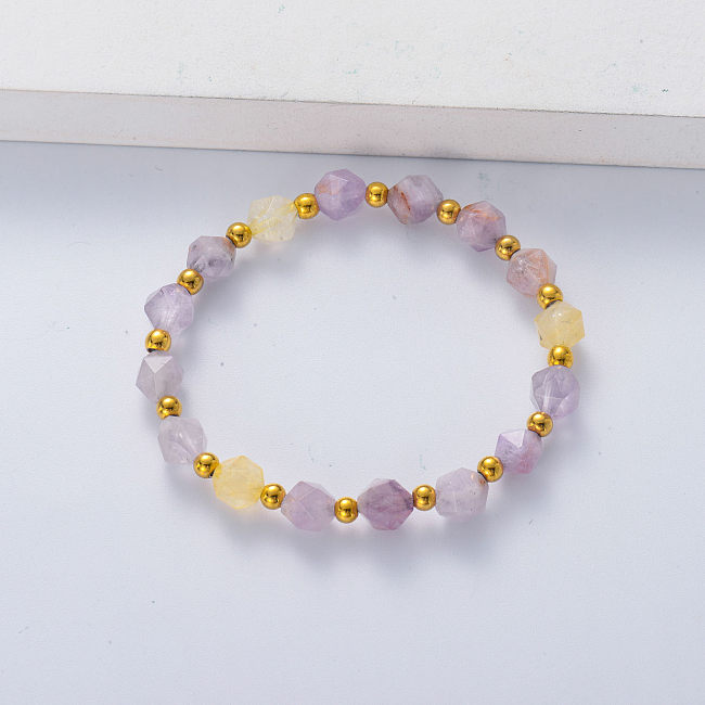 Fashion Amethyst And Citrine Polygon Natural Stone Beaded Necklace
