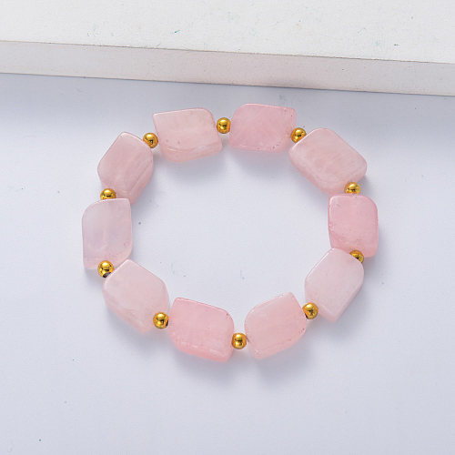 Pulsera de cuentas de cuarzo rosa con piedras preciosas semi preciosas de cristal de joyería de piedra natural con forma de hoja a la moda
