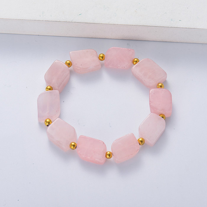 Fashion leaf shape natural stone jewelry crystal semi gemstone pink quartz Beaded Bracelet