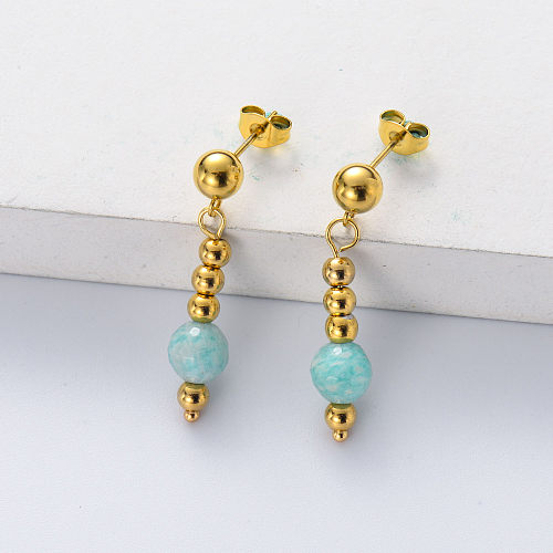 gold plate drop earring with sky blue stone pendant