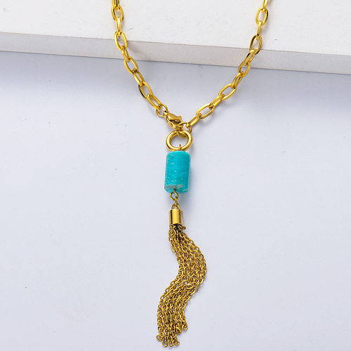316L stainless steel gold plated thick chain with amazonite necklace