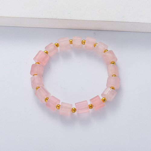 pulseira de opala rosa com bola de aço inoxidável para casamento