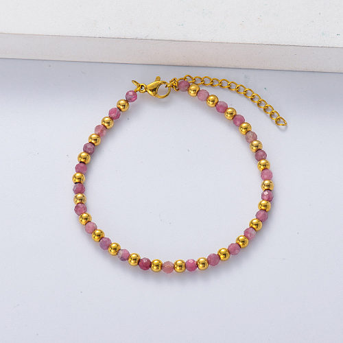 bracelet with stainless steel ball and pink Tourmaline for women