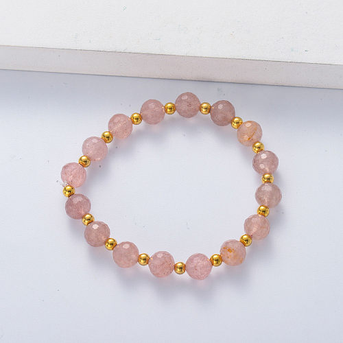 Jóias pulseira de pedras preciosas naturais personalizadas com contas de turmalina rosa
