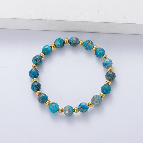 blue carbon bracelet with stainless steel ball for women