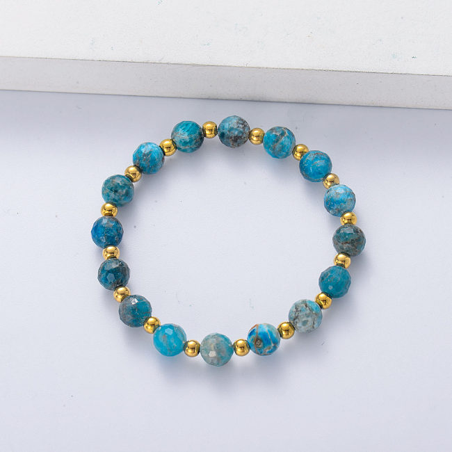 bracelet carbone bleu avec boule en acier inoxydable pour femme