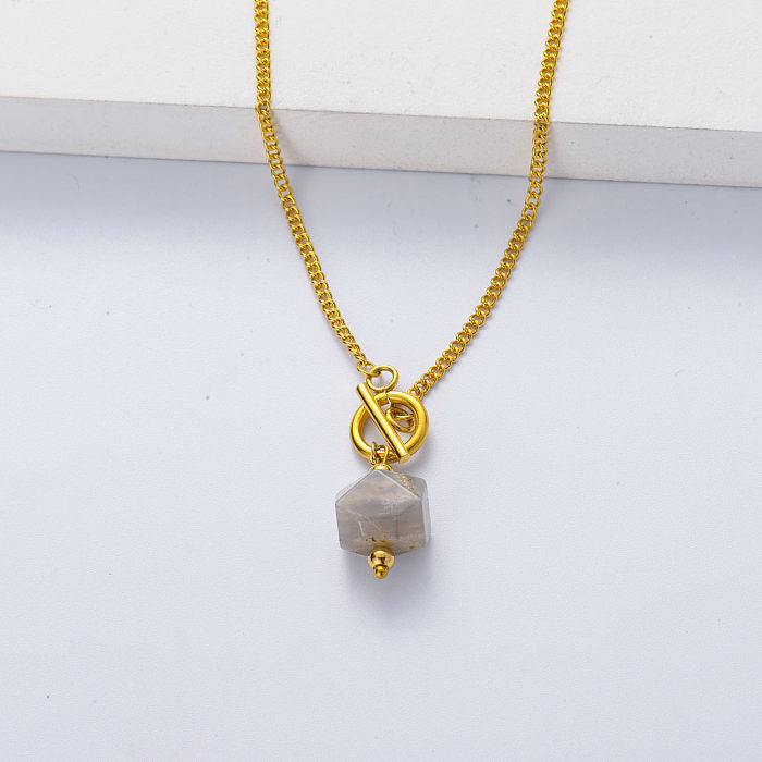 316L stainless steel gold plated thick chain with moonstone necklace