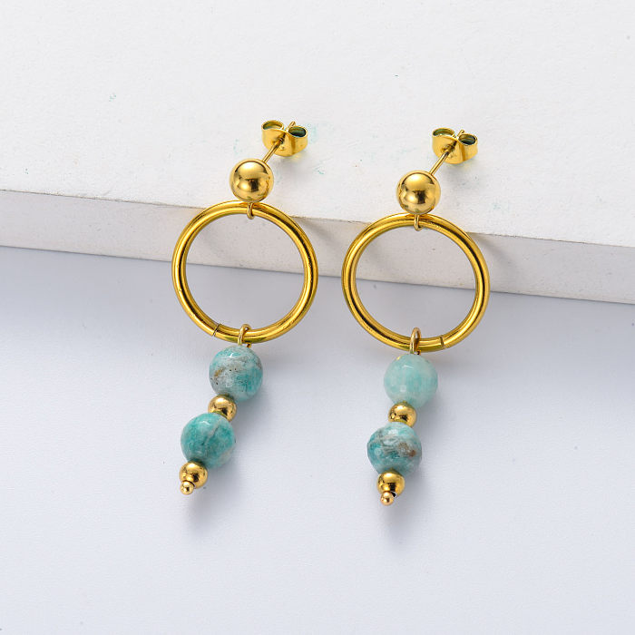 amazonite gold plate stainless steel earring for women