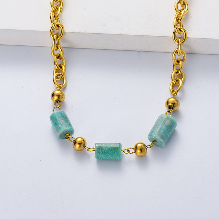 316L stainless steel gold plated thick chain with triple amazonite necklace